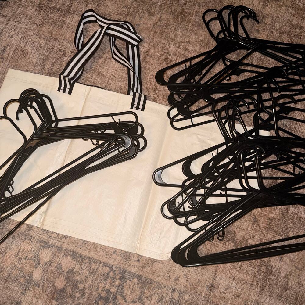 IKEA Reusable Shopper Tote Bag and 36 Heavy Duty Plastic Clothing Hangers